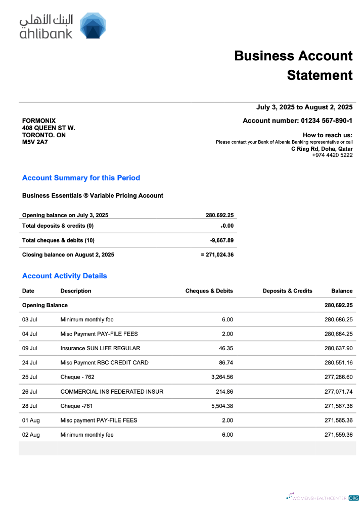 Download Qatar Ahlibank business firm statement Word and PDF format Photoshop template